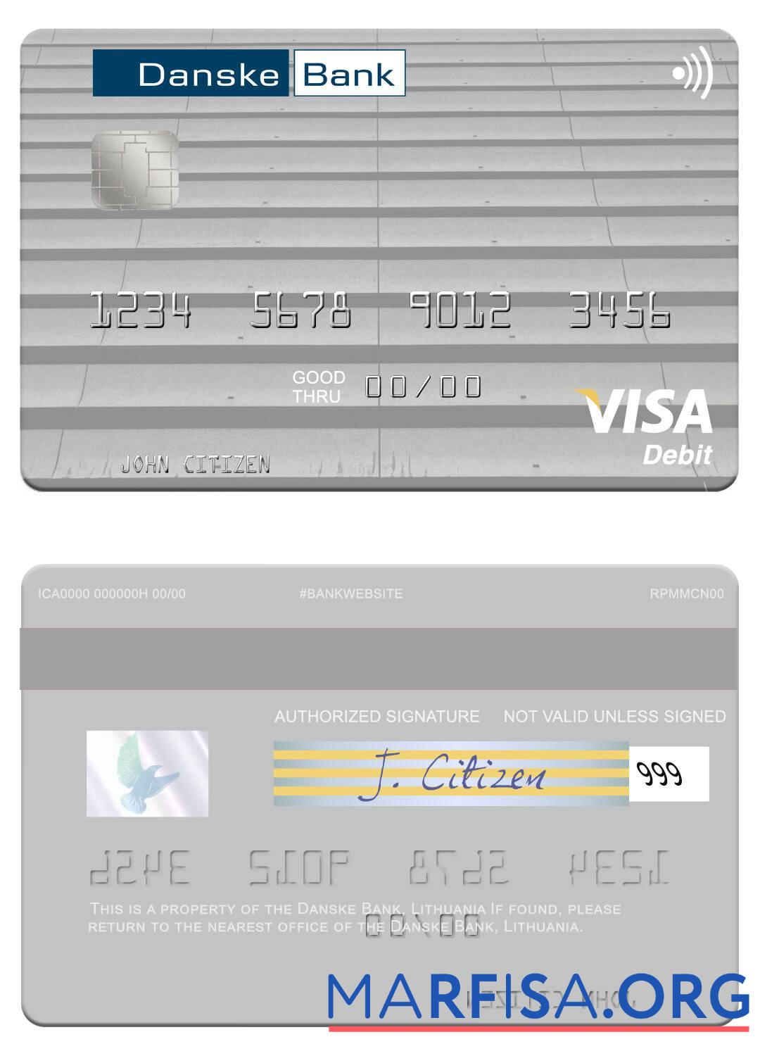 Blank Lithuania Danske Bank visa debit card example